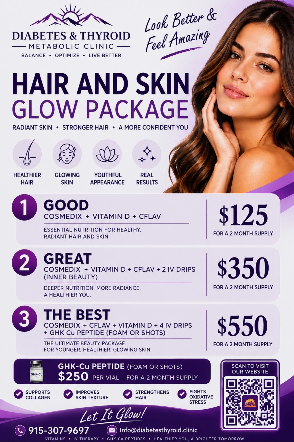 Hair and skin glow package in English with two-month options and pricing