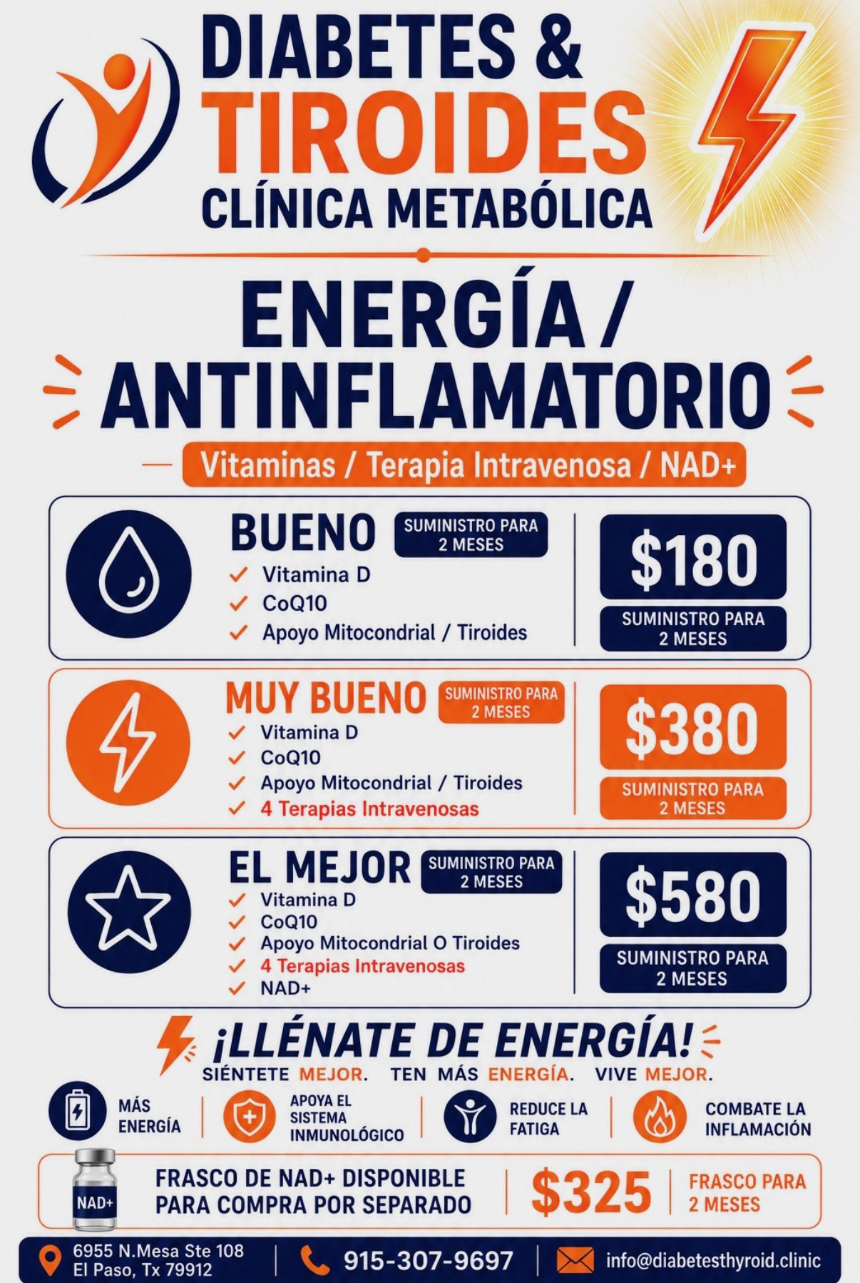 Paquetes de energía y apoyo antiinflamatorio en español con opciones y precios
