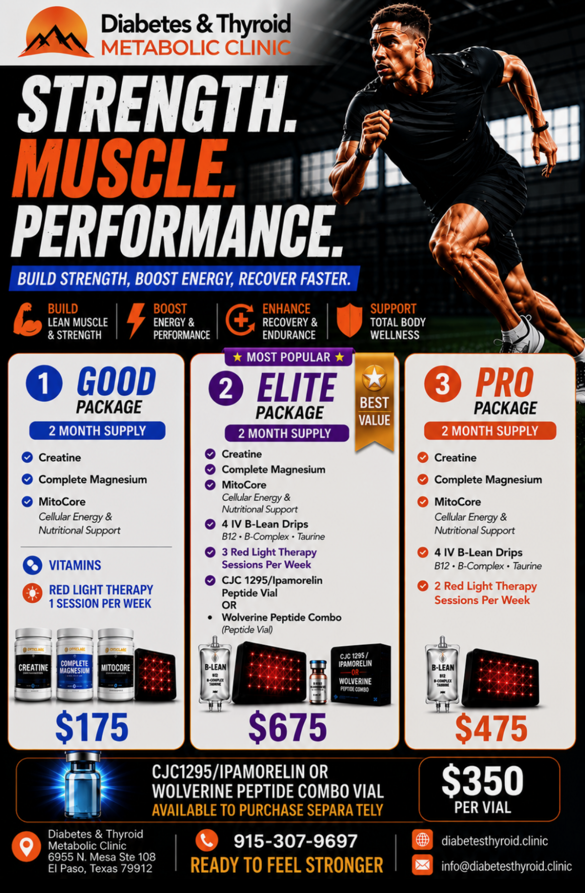 Strength, muscle and performance package in English with three options and pricing